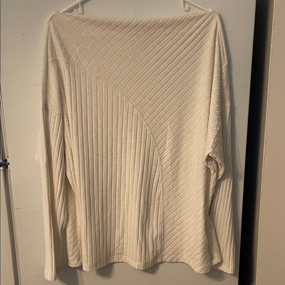 Michael Stars Women’s Plus 1X White Long Sleeve Off Shoulder Unique Sweater